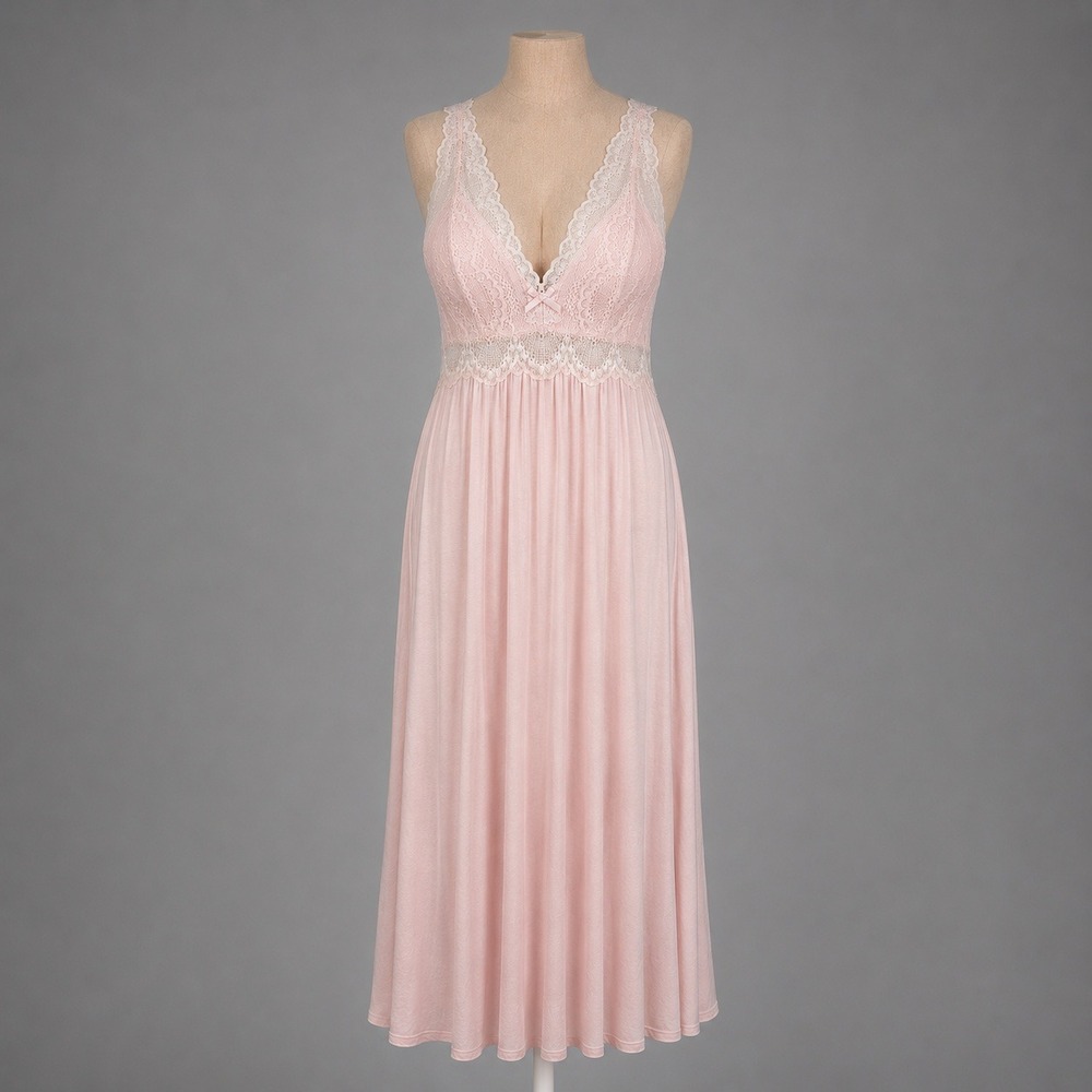 Vintage Y2K Fairy Lace Babydoll Maxi Dress Size M Pink Sleeveless Lingerie Gown